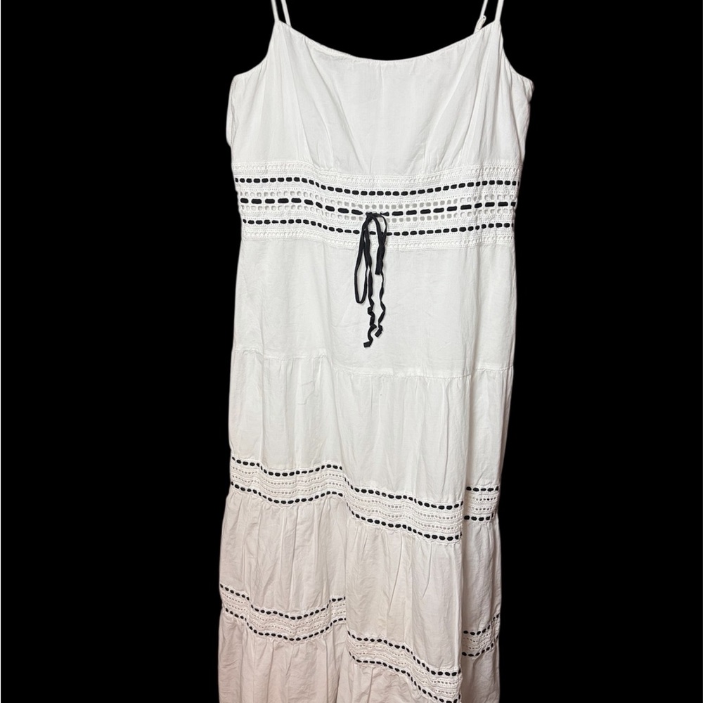 LOFT White and Black cotton eyelet Maxi Dress boho size 2